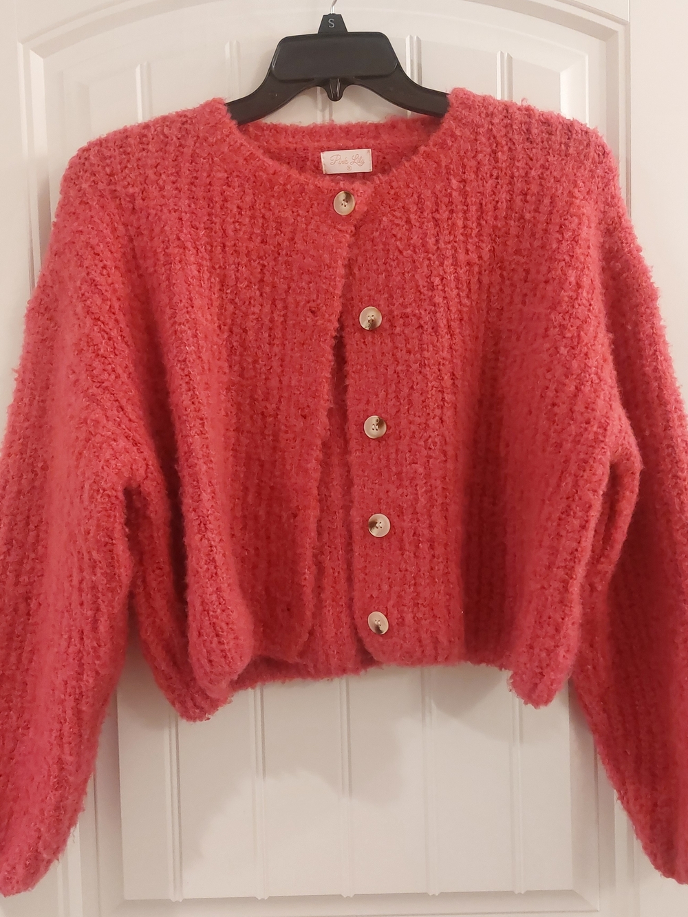 Pink Lily Cozy Chunky Knit Coral Button-Front Sweater